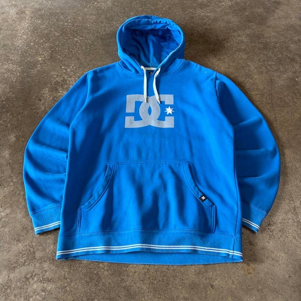 DC Shoes Skater Hoodie Blue Mens XL Vintage 2000s Logo Pullover Sweatshirt